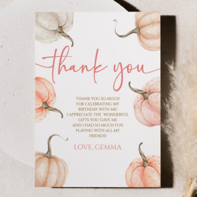 Carte De Remerciements Notre petite citrouille rose blanc automne fête d' (Créateur téléchargé)