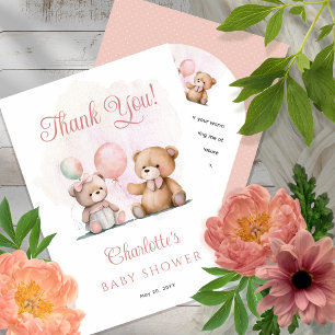 Carte De Remerciements Nounours C'est un Baby shower d'attente pour fille