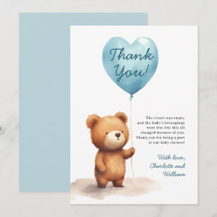 Carte De Remerciements Nous pouvons à peine attendre Ours en peluche Bleu