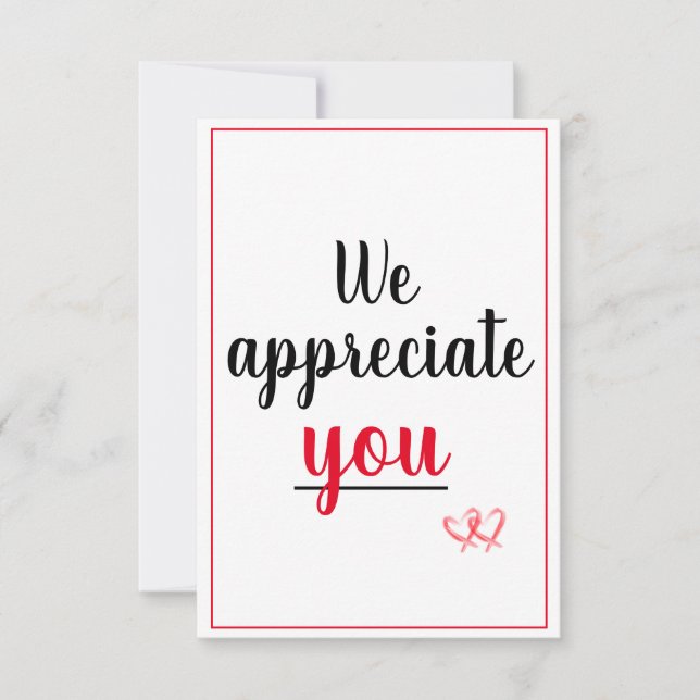 Carte De Remerciements Nous Vous Apprécions Appréciation Gesture Coeurs (Devant)