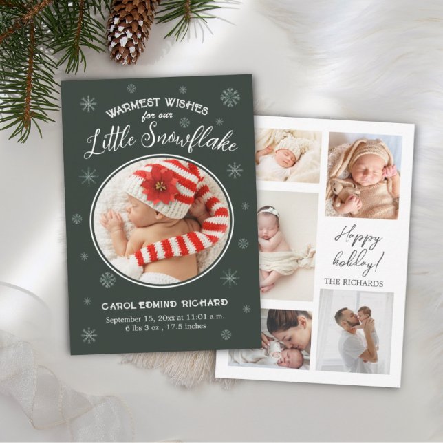 Carte De Remerciements Nouveau bébé premier Noël Statistiques de naissanc (Christmas Baby Photo Cards)