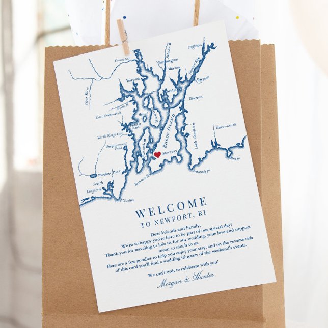 Carte De Remerciements Nouveau Mariage du Rotary de bienvenue Itinéraire  (These Newport Rhode Island wedding welcome letters include a weekend events itinerary on the back)