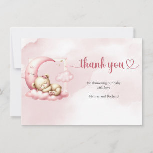 Carte De Remerciements Nuage rose neuf ours en peluche baby shower fille