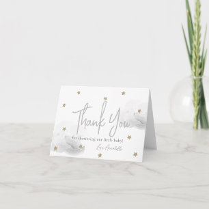Carte De Remerciements Nuages gris et étoiles d'or Baby shower d'aquarell