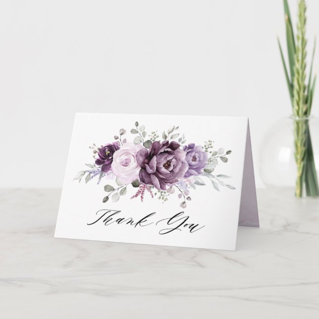 Carte De Remerciements Nuances de pourpre Dusty fleurs Floral douche nupt (Devant)