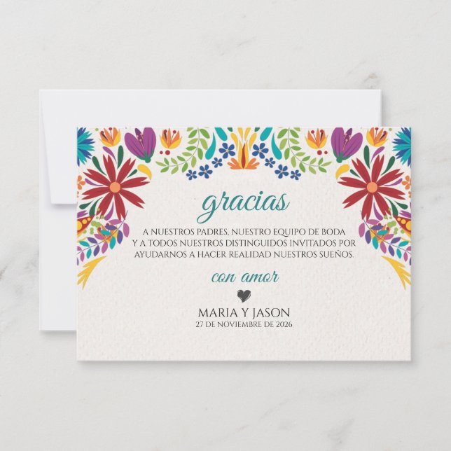 Carte De Remerciements Nuestra Boda Flowers Botanical Spanish Wedding (Devant)