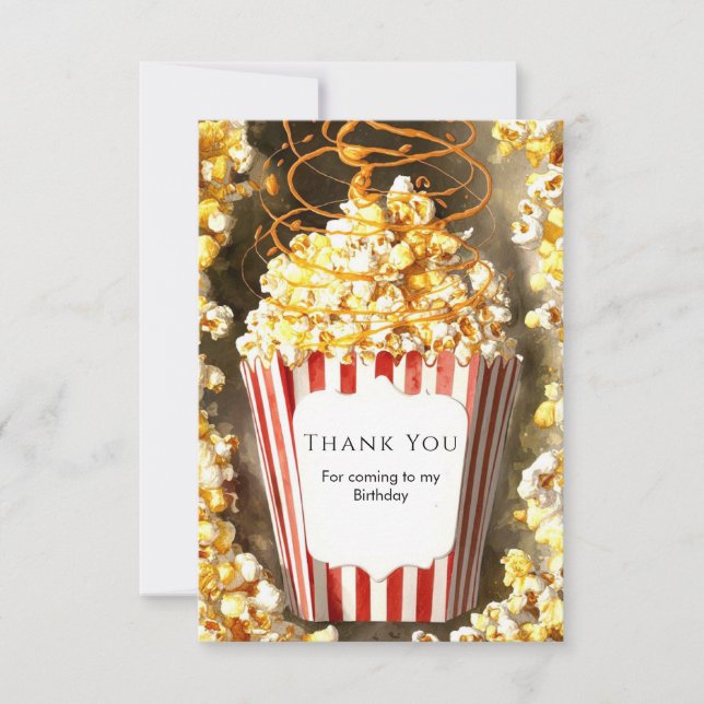 Carte De Remerciements Nuit de cinéma Whimsal Popcorn Anniversaire (Devant)