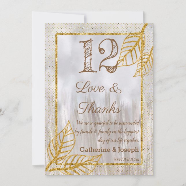 Carte De Remerciements Numéro de tableau des Feuilles de châtaignes d'or  (Devant)