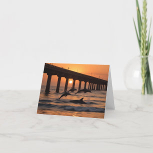 Carte De Remerciements Ocean Beach Pier - Plage Sunset Dolphins