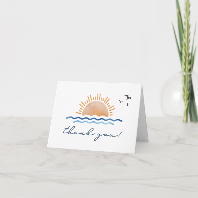 Carte De Remerciements OCEANSIDE Aquarelle Plage Océan Coucher de soleil  (Devant)