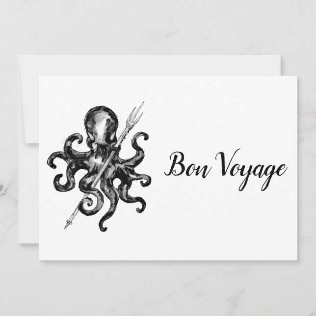 Carte De Remerciements Octopus Noir Bon Voyage (Devant)
