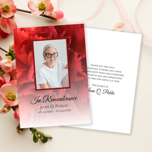 Carte De Remerciements Œillet rouge floral funéraire souvenir sympathie (Créateur téléchargé)