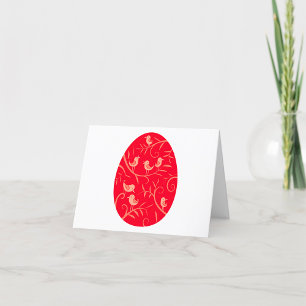 Carte De Remerciements Œuf de Pâques rouge avec motif d'oiseaux