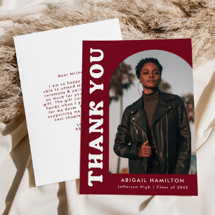 Carte De Remerciements Offset Burgundy Arch Photo Graduation