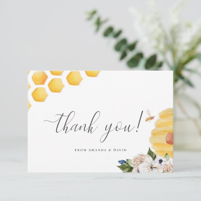 Carte De Remerciements Oh Babee Aquarelle Abee Baby shower floral jaune  (Debout devant)