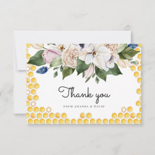 Carte De Remerciements Oh Babee Aquarelle Abee Baby shower floral jaune 