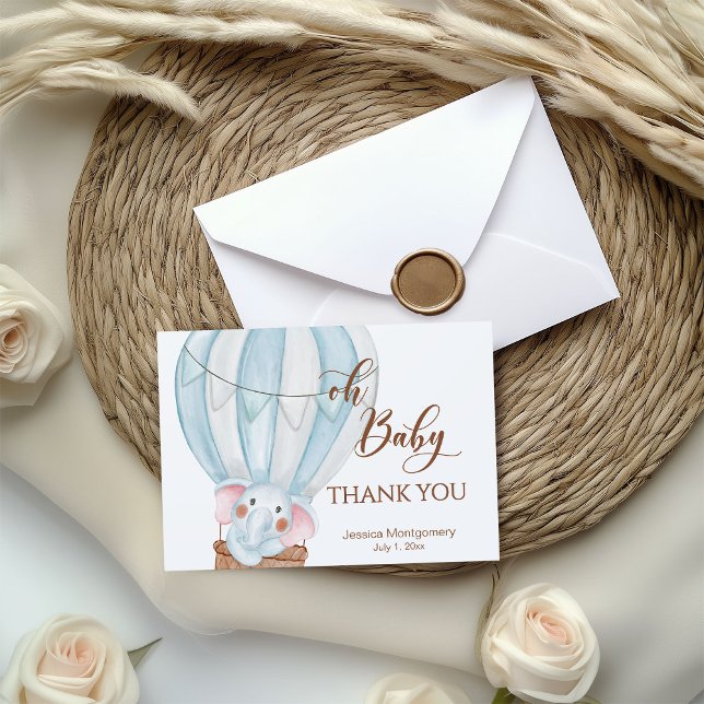 Carte De Remerciements Oh Baby Elephant dans un ballon à air chaud (Créateur téléchargé)