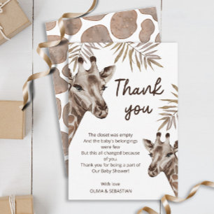 Carte De Remerciements Oh Baby Mama et Baby Giraffe Baby shower neutre