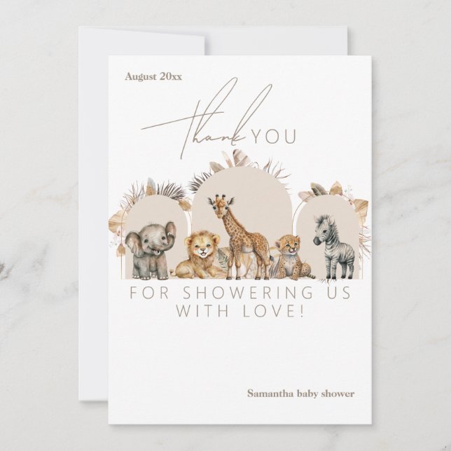 Carte De Remerciements Oh Baby Safari Animaux Boho Baby shower (Devant)