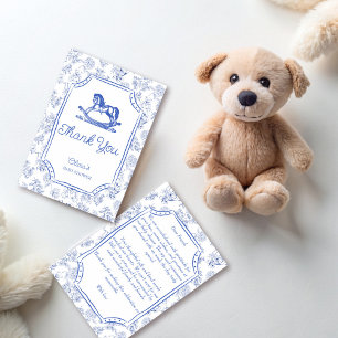Carte De Remerciements Oh bébé bleu rocking cheval croquis baby shower
