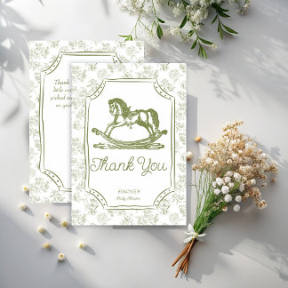 Carte De Remerciements Oh bébé cheval à bascule vert sauge baby shower