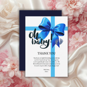 Carte De Remerciements Oh Bébé ! Élégante Baby Shower Ruban Bleu