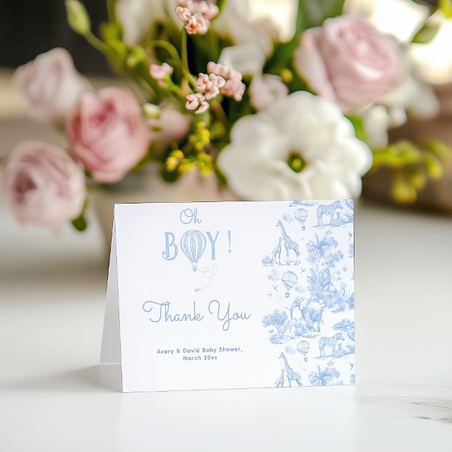 Carte De Remerciements Oh Boy Blue Toile Safari Baby shower animal (Créateur téléchargé)