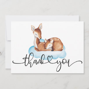 Carte De Remerciements Oh Deer Baby shower Aquarelle Bleu Cloud