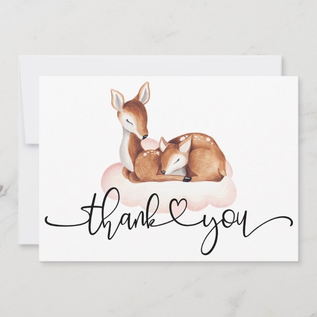 Carte De Remerciements Oh Deer Baby shower aquarelle rose nuage (Devant)