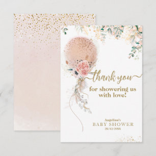 Carte De Remerciements Oh Fille Balloon rose Baby shower Floral Eucalyptu