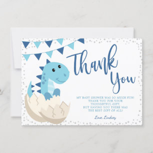 Carte De Remerciements Oh garçon Dinosaur Marine Baby shower bleu plat