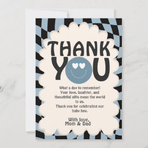 Carte De Remerciements Oh Garçon ! Moderne Joyeux Visage Bleu Baby Shower