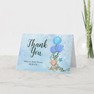 Carte De Remerciements Oh Garçon ours bleu Balloon Eucalyptus photo perso
