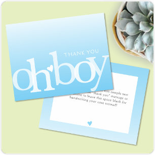 Carte De Remerciements OH GARON superposition en gras bleu clair Baby sho
