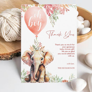 Carte De Remerciements Oh mon garçon Balloon rose Baby shower d'éléphant 
