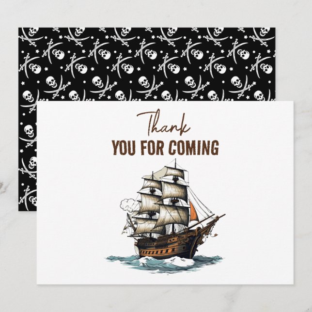 Carte De Remerciements Ohé ! Navire Pirate 8e Anniversaire (Devant / Derrière)