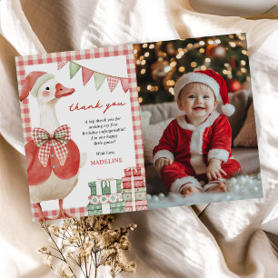 Carte De Remerciements Oie sotte de Noël En vichy photo d'anniversaire