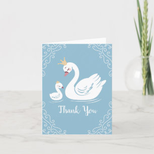 Carte De Remerciements Oiseau Baby shower cygne avec thème Couronne Bleu