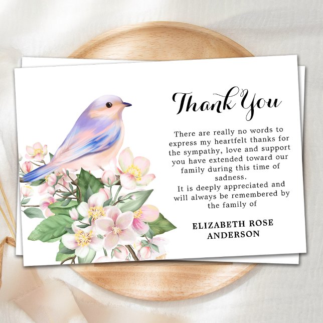 Carte De Remerciements Oiseau d'aquarelle commémorative Sympathie florale (Créateur téléchargé)