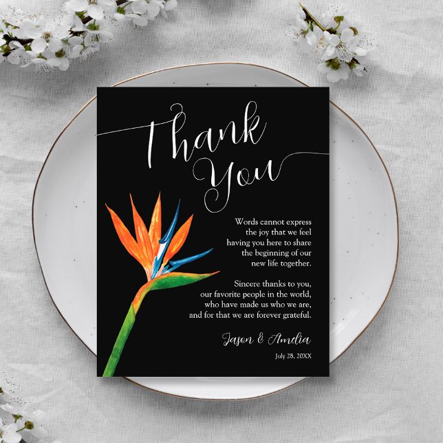 Carte De Remerciements Oiseau du Paradis Plaque de réception de mariage f (Bird of Paradise Floral Wedding Reception Plate Thank You Cards)