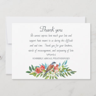 Carte De Remerciements Oiseau funéraire et grenade