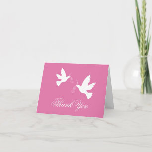 Carte De Remerciements Oiseaux de colombes roses et blanches mariage cart