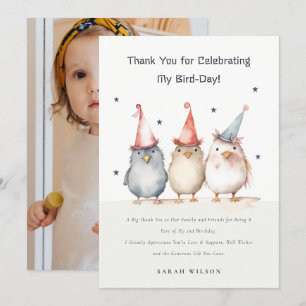 Carte De Remerciements Oiseaux de fête mignons pour l'anniversaire des en