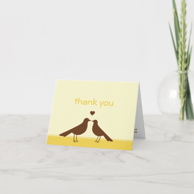 Carte De Remerciements Oiseaux de l'amour contemporains jaune marron merc (Devant)