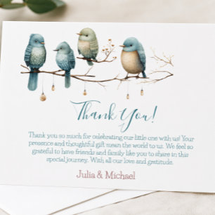 Carte De Remerciements Oiseaux Fantaisistes sur des Branches  Baby Shower