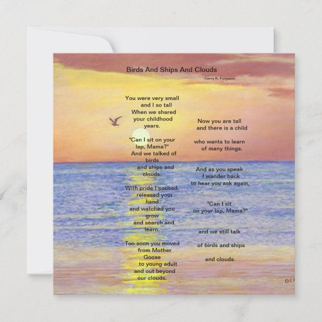 CARTE DE REMERCIEMENTS OISEAUX, NAVIRES ET NUAGES (Devant)