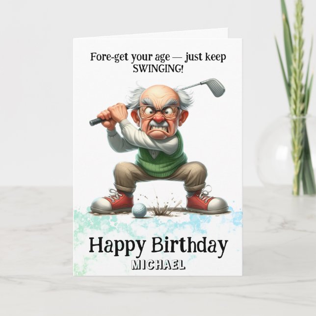Carte De Remerciements *~* Old Man Golf Swing AP94 Funny Birthday Card (Devant)