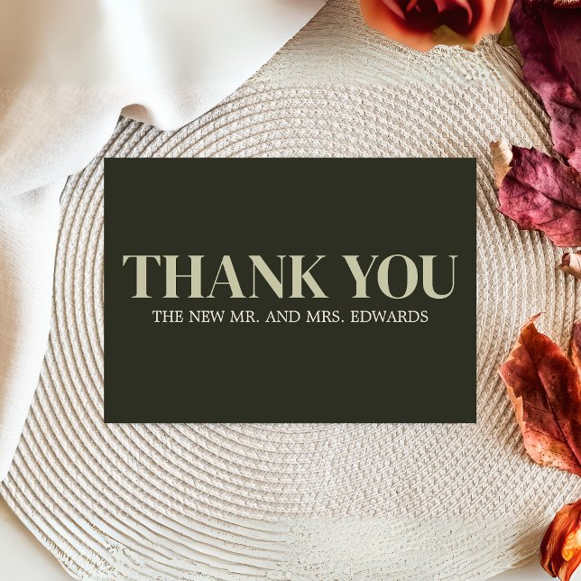 Carte De Remerciements Olive Green Moderne Monogramme Mariage (Olive Green Modern Monogram Wedding Thank you Card)