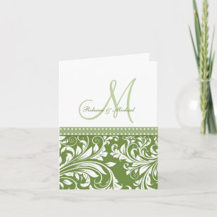 Carte De Remerciements Olive Green & White Flora Damask Merci!