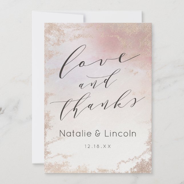 Carte De Remerciements Ombre Blush Rose Frosted Mariage Love and Thanks (Devant)